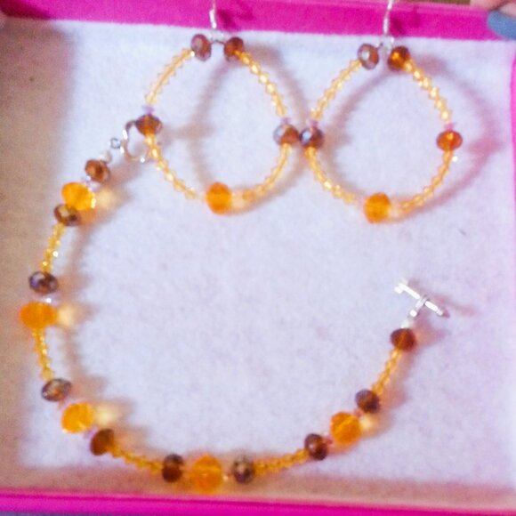 Swarovski Crystal Hand-Made Chocolate Orange Yellow Earring Bracelet set - Picture 5 of 11